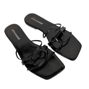Jeffrey Campbell Black Patent Leather Square Toe Strappy Addison Sandals Size‎ 6